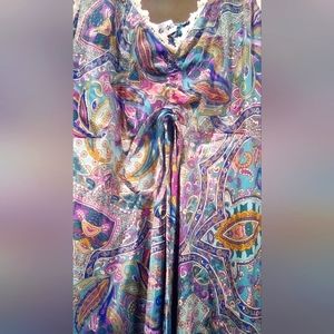 white waves - m - silky maxi women's dress - paisley multi colored